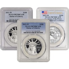 American Platinum Eagle 1 oz $100 - PCGS PR70 Random Date and Label 2392.75 per troy oz