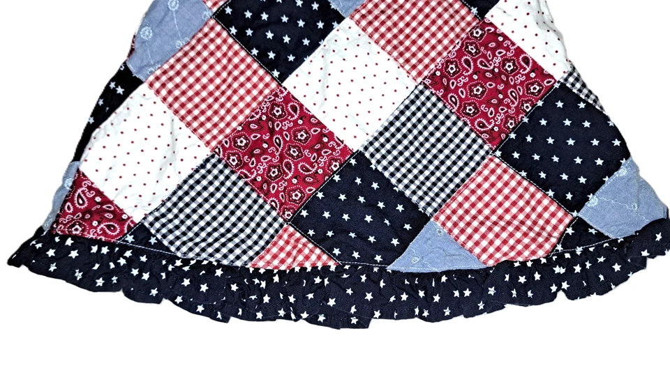 Niñas AUTÉNTICO NIÑOS Vestido Patriótico Patchwork 0 3 Meses Bandana 4 Julio Rojo Foto 3 de 4