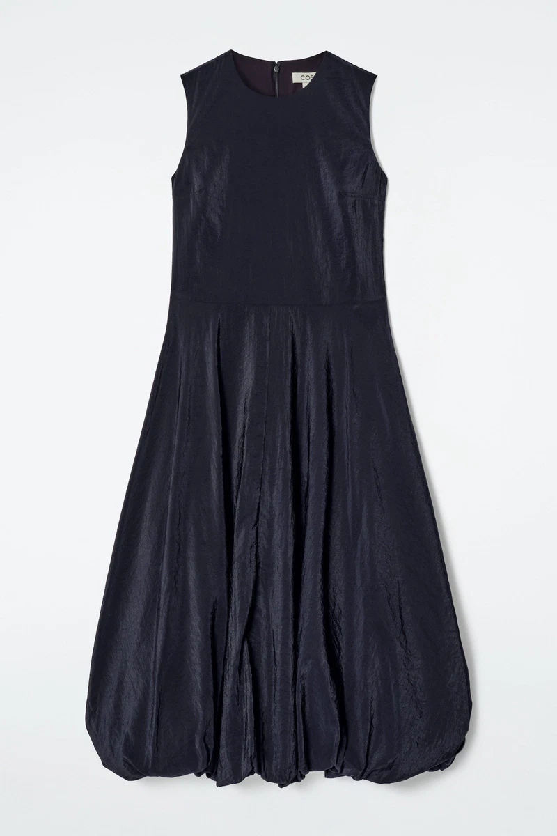 a line sleeveless mini dress cos COS Women's V-Neck Open-Back Mini Dress in Navy | Linen