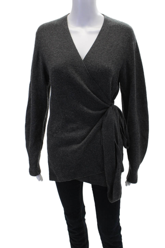 Athleta Womens Merino Wool Long Sleeve V Neck Wrap Sweater Gray Size M