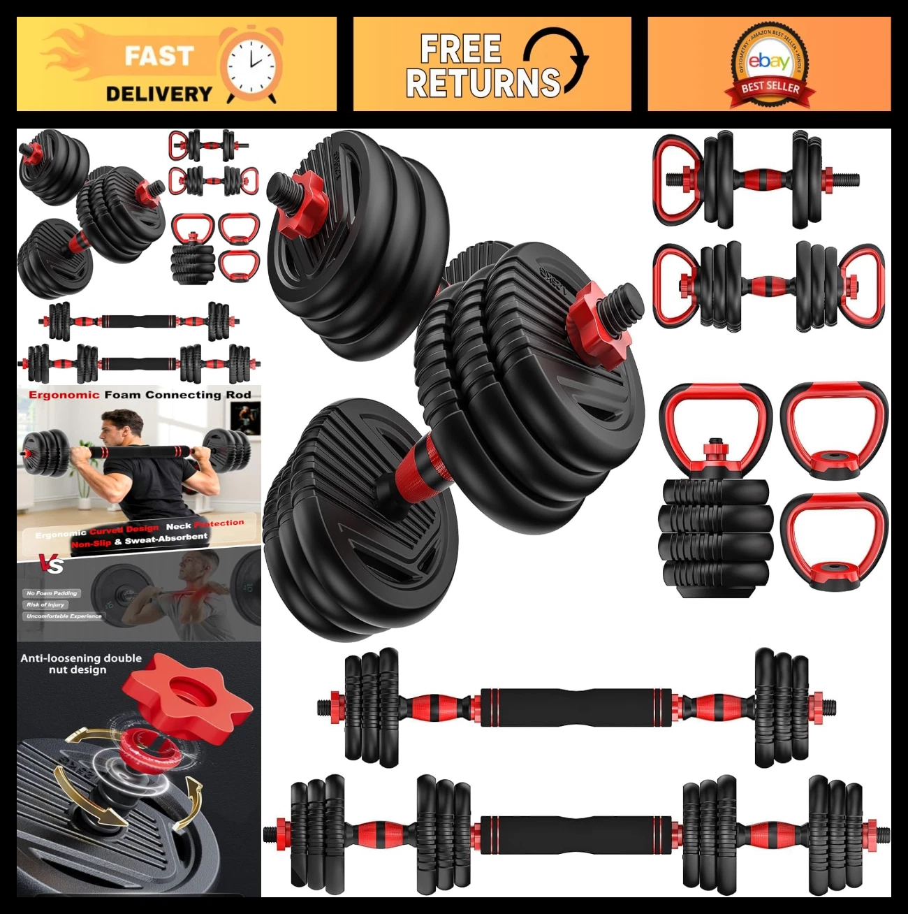 Adjustable Dumbbells Set with Connector for Home Gym Fitness Exercises