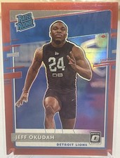 2020 Donruss #P-343 Jeff Okudah Lions Optic Red Prizm Rated Rookie Card /99. rookie card picture