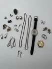 Vintage costume jewelry lot mixed necklaces  earrings rings Watches READ