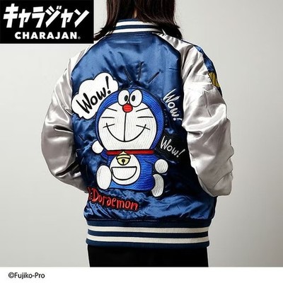 Doraemon Embroidery Jacket Sukajan Rayon Blue x Silver Japan NEW