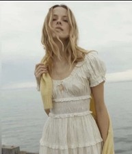 Generic DOEN Medium Leanne Dress Salt White Puff Sleeve Midi Cotton NWT 