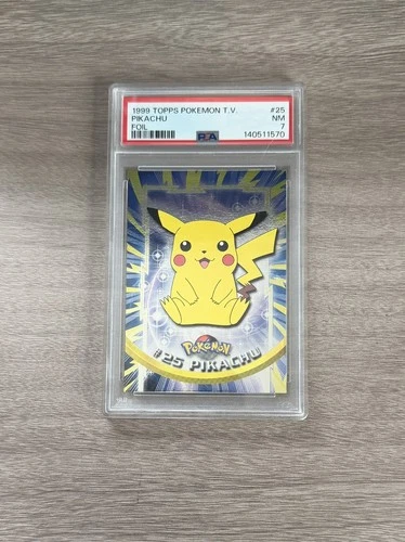 1999 Topps Pokemon TV #25 Pikachu Rainbow Foil Black Logo PSA 7