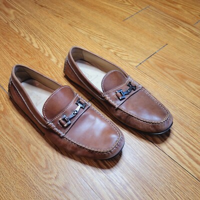 Ecco Brown Leather Loafers Slip On Shoes Men display picture 1