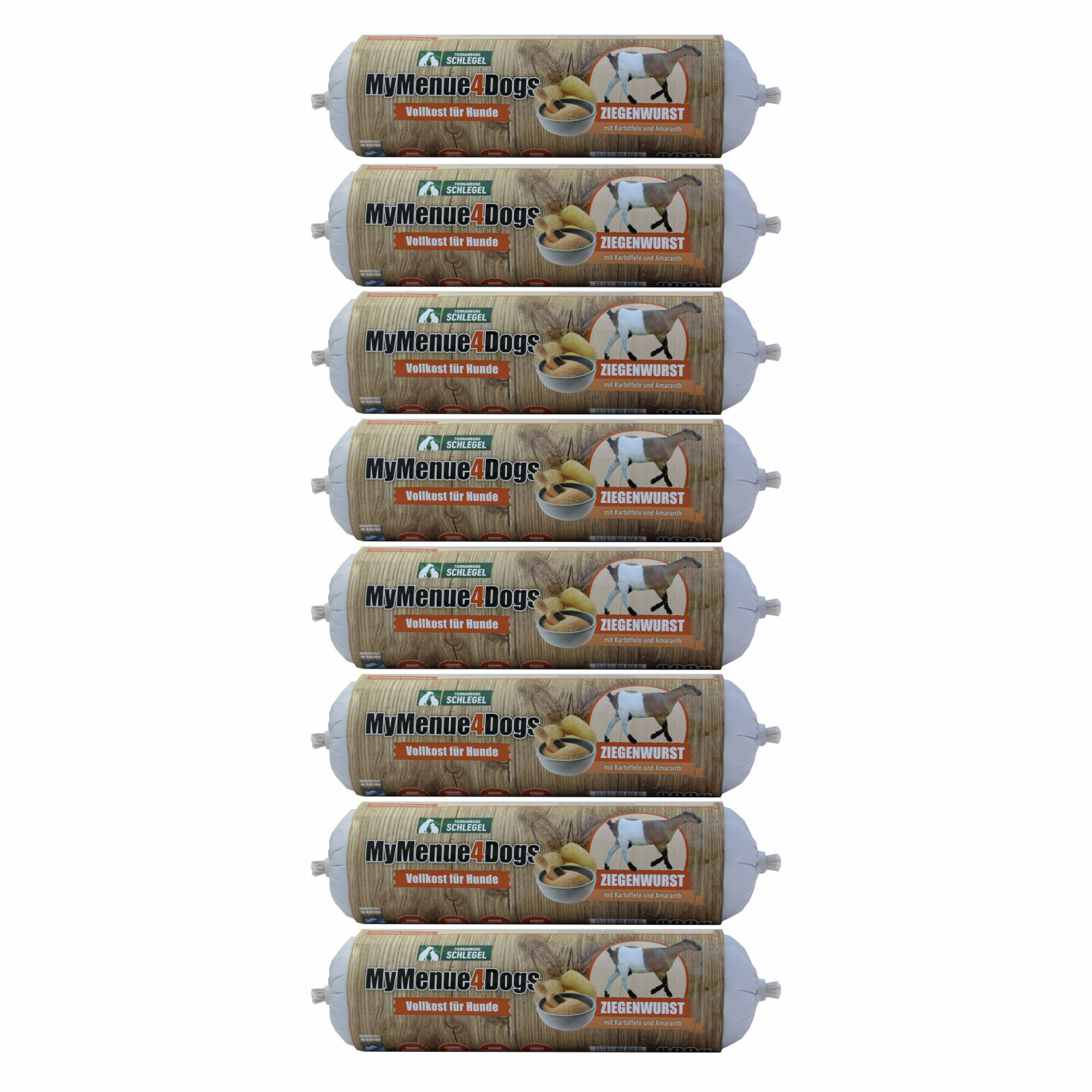 MyMenue4Dogs Hundefutter Ziegenwurst 8x 800g Fleisch Vollnahrung Hundewurst