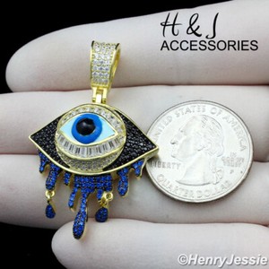 Authentic MEN WOMEN 925 STERLING SILVER ICY CZ EVIL EYE GOLD PLATED/SILVER PENDANT*ASP356