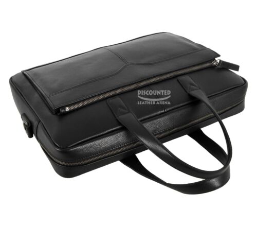 Laptop Bag Black Cowhide Leather Briefcase Shoulder Office Travel Messenger Bag - Picture 6 of 10