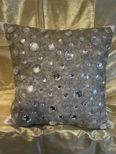 White & Silver Silk Lumbar Pillow Cover Beaded & Crystal The Homecentric