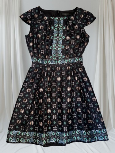 J. Crew 100% Silk Dress Cap Sleeve Mirrored Floral Dress size 0 Preowned EUC - Picture 2 of 24