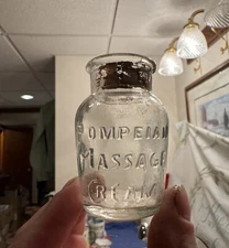 Early Embossed Pompeian Massage Cream Jar Cleveland OH Ohio Ca 1920 Nice Dug Old