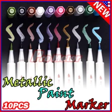 10 Colors Assorted Metallic Paint Markers Pens Sheen Glitter Calligraphy Art USA