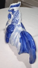 VINTAGE 1960s Rooster Bird Cobalt Blue White Hand Painted Delft Style Figurine