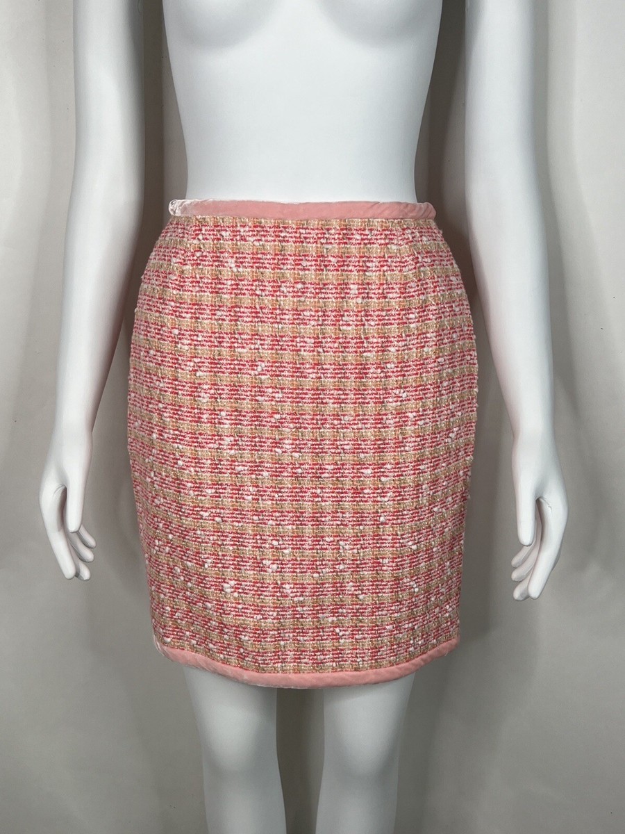 Vtg CHANEL SS1996 PINK TWEED VELVET TRIM MINI SKIRT FR38 | eBay