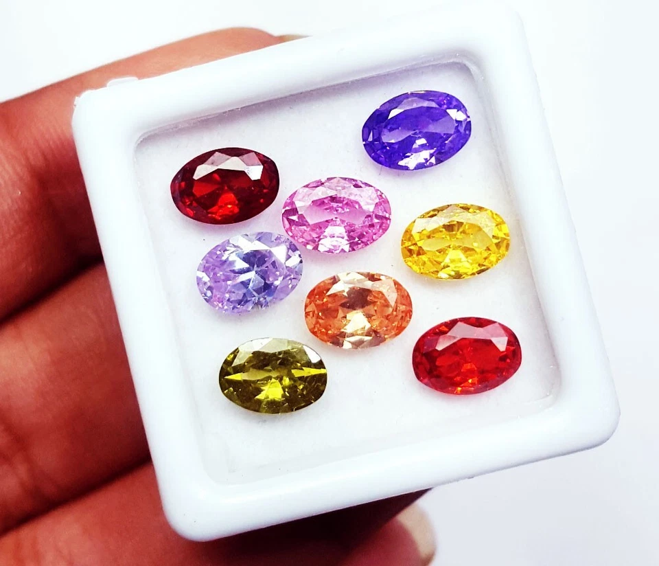 Lote de 8 piezas de piedras preciosas sueltas zafiro color mezcla 6x5 mm forma ovalada R506 Foto 3 de 4