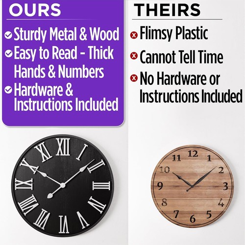 Elegant 16” Round Wall Clock - Silent Operation for Modern Farmhouse Decor - Picture 7 of 8