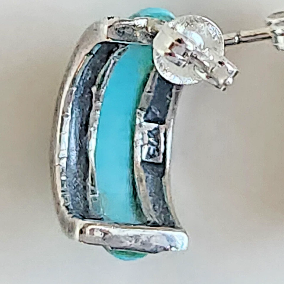 Pendientes J-Hoop turquesa y marcasita en plata de ley Foto 3 de 4