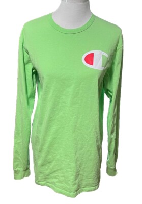 Men's Champion Shirt, Long Sleeved, Lime Green with Logos, Size L