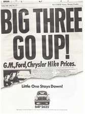 Original 1974 VW Beetle Vintage Print Ad- Big Three Go Up! Little One Stays Down