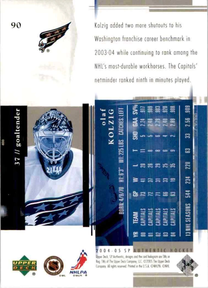 2004-05 SP Authentic Olaf Kolzig #90 - Image 2 of 2