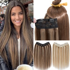 One Piece Clip in Remy Real 100 Human Hair Extensions V Shape Weft 3/4Full Head