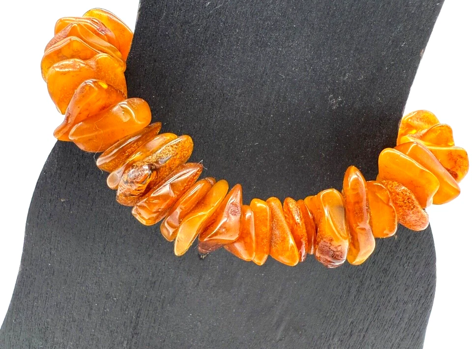Pulseira elástica genuína natural de mel do Báltico âmbar chips frisado 6,5 polegadas - Imagem 2 de 4
