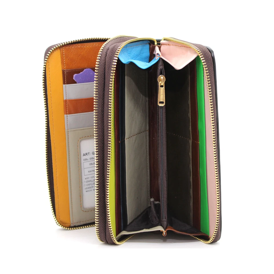 Portafoglio Donna Firmato Grande in vera pelle doppia zip Borsellino Multicolor - Immagine 4 di 4