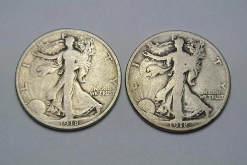 1918 & 1918-D Walking Liberty Half Dollar, Fine Condition  - C6569