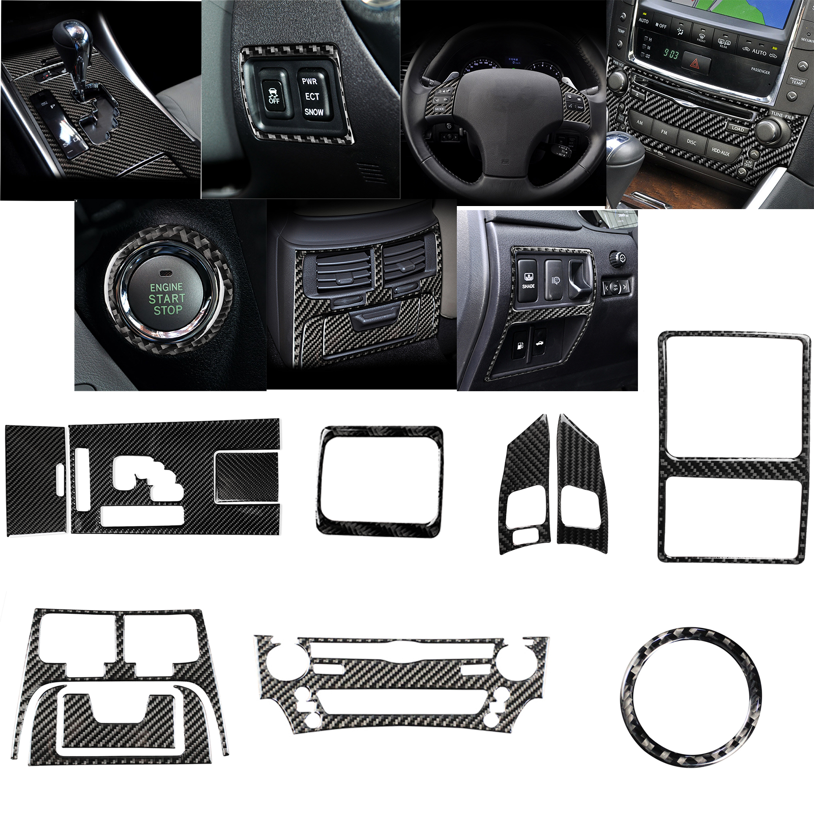 12Pcs Carbon Fiber Interior Full Set Cover Trim For Lexus IS250 IS350 2006-2012