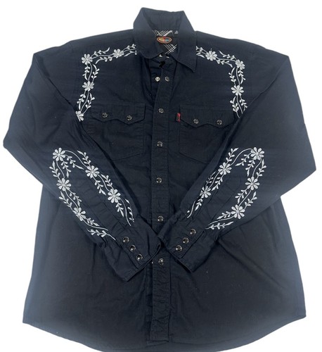 Martini Ranch Shirt Damen klein schwarz Blumenstickerei Perlen Druckknopf Western