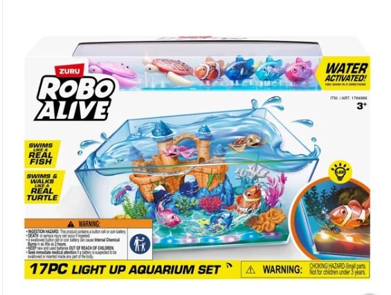 17 Piece Robo Alive 71122SLT Light Up 3.1 Gallon Aquarium Fish Tank Set NEW