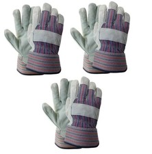3 Pairs Leather Working Gloves Palm Safety Split Cowhide Welding Cuff Large