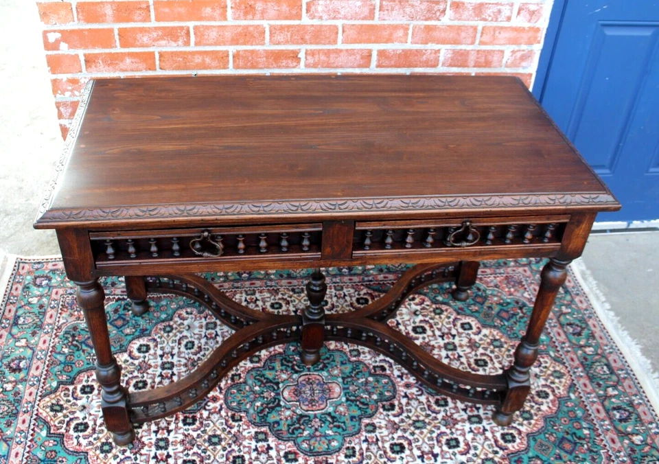 Escritorio Francés Antiguo Roble Bretaña | Mesa de Oficina Estilo Gótico Tallada Foto 4 de 4