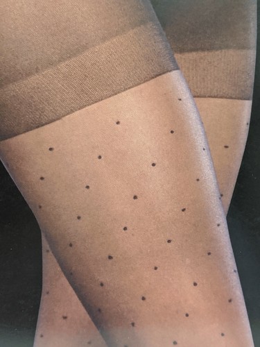2 Pr George Fashion Mini Dot Control Top Silky Sheer Pantyhose - 5 sizes - Black - Picture 2 of 4