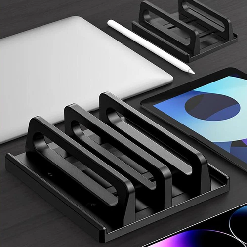Dual-Slot Adjustable Vertical Laptop Stand ABS Plastic 4in1 Design Space-Saving_