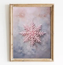 Pink Snowflake Girly Printable Wall Art, Preppy Christmas Room Decor, Vintage