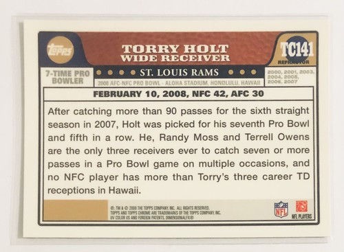 Torry Holt 2008 Topps Chrome Refractor Pro Bowl #141 St. Louis Rams - Picture 2 of 2