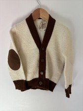 Vintage Mustang Kids Cream Cardigan Elbow Pads Hessian Soldier Buttons