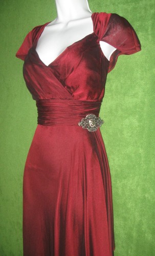 JS Collection Red Wine Chiffon Ruched Brooch Long Gown Dress 12 $188 MISC - Picture 2 of 10