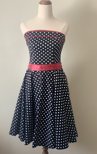 Strapless Dress Size S Black & White Tulle Underskirt Pin Up Rockabilly - Picture 5 of 10