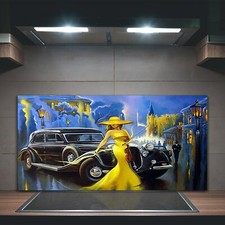 Küchenrückwand Spritzschutz auf Glas 100x50 Malerin Frau Auto Alt Stadt Straße