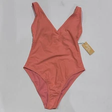 Women's V-Neck High Leg One Piece Swimsuit - Kona Sol, Orange, L (12-14)