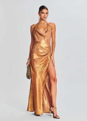 knee length dresses for ladies Front Detail Metallic Nude Dress (US Edition) XXL main image 0