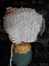 VINTAGE INFANT NYLON And LACE BONNET WITH Double TIES For LARGER BABY DOLLS