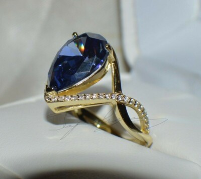 8.40ct Simulated AAA Tanzanite & Diamond Gypsy Ring – 14K White Gold Filled, Size 7