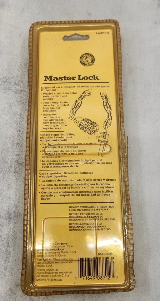 Vintage Master  Lock Bike Combination Lock 3ft Blue Vinyl Coated Chain - Image 2 of 3