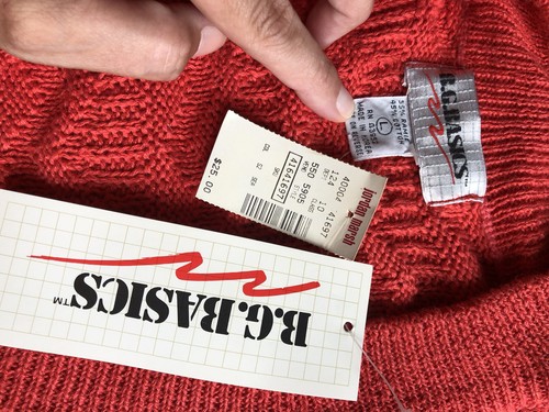 Vtg 80s B.G. Basics Pullover Sweater Size L Coral Pink V-Neck 3/4 Sleeves NOS - 第 5/7 張圖片