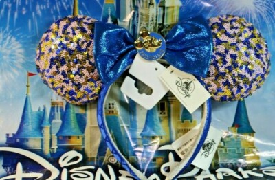 Disney Royal Blue Sequin Ear Headband with Gold Passholder Pin Disney Parks Annual Passholder Exclusive Ears Headband Blue  main image 2